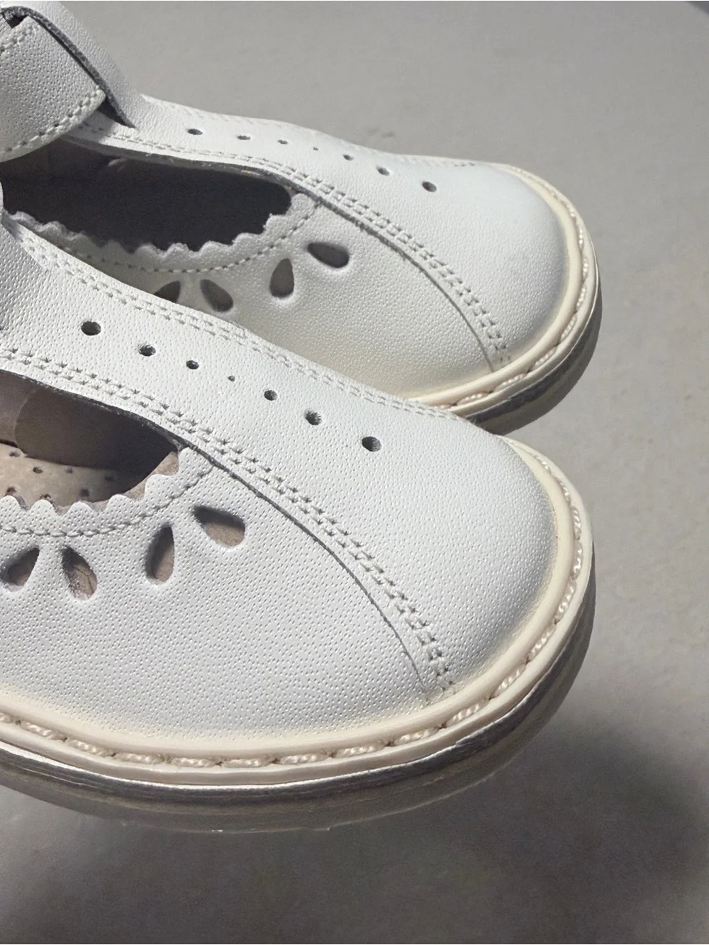 Kids White Leather Shoes with T-Strap